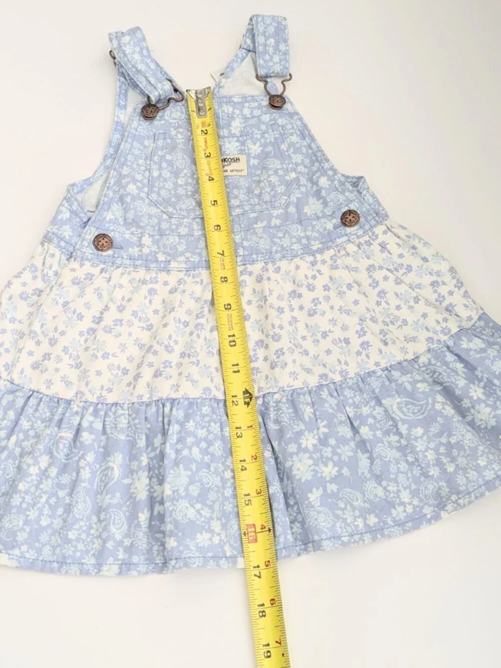 OshKosh B'gosh Girls (Size 3) Blue & White Floral Tiered Bib/Overall-Style Dress